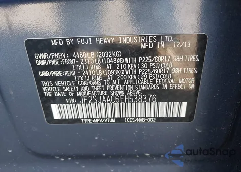 2014 Subaru Forester 2.5I z USA, uszkodzony, nr VIN JF2SJAAC6EH538376